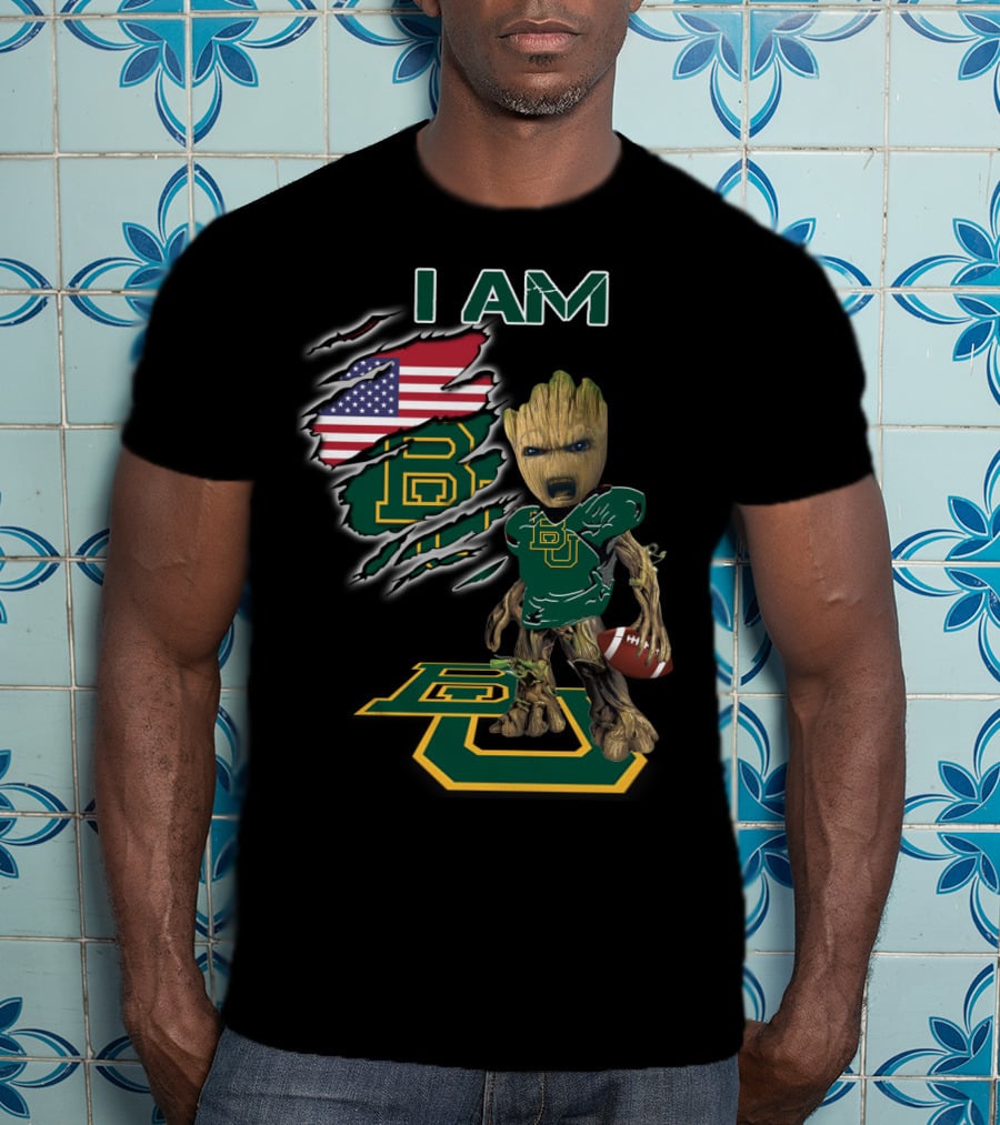 I Am Baylor University Football Groot American Flag Fan T-Shirt