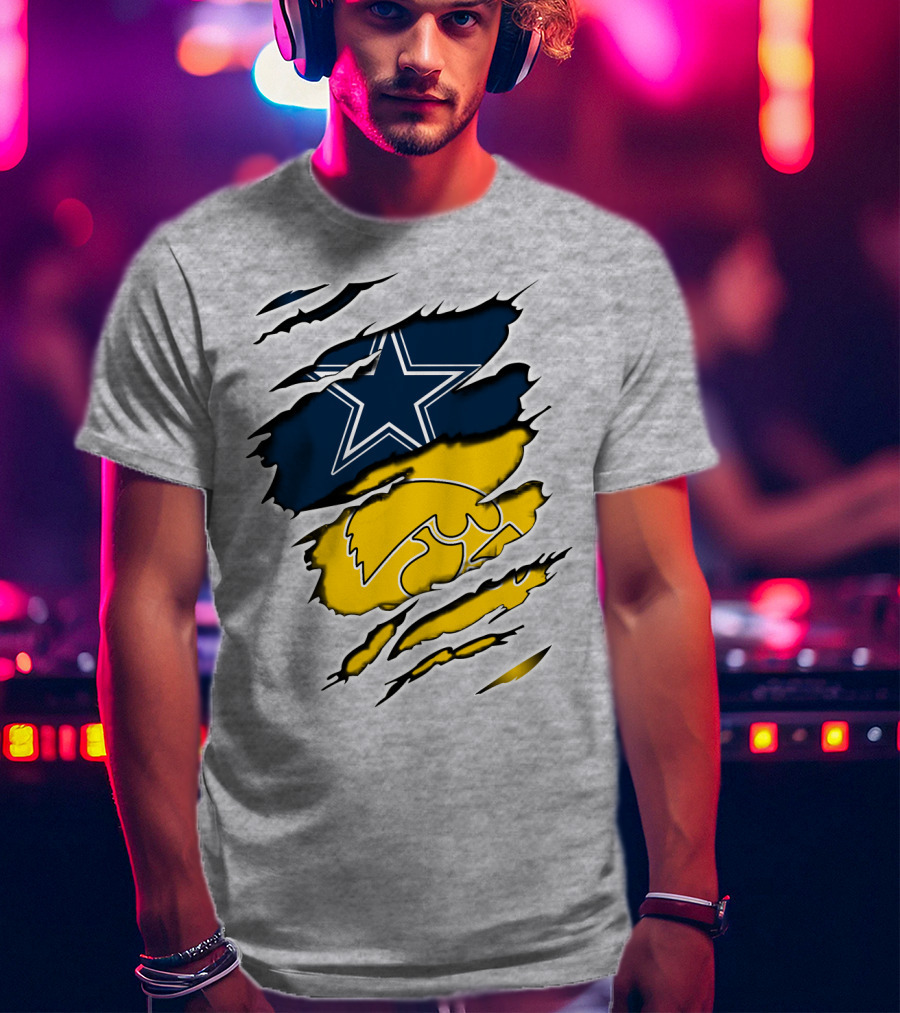Cowboys Star And Hawkeyes Logo Fusion T-Shirt
