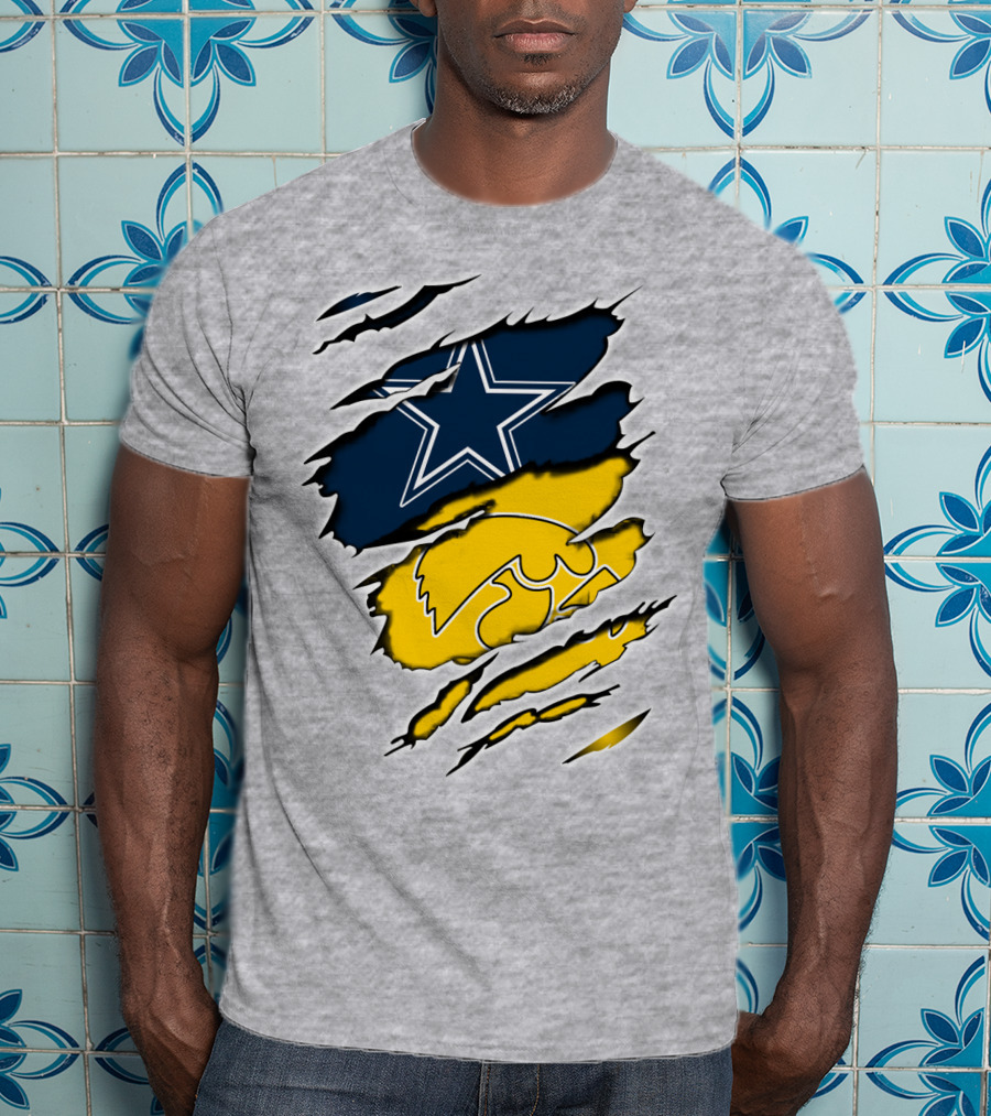 Cowboys Star And Hawkeyes Logo Fusion T-Shirt
