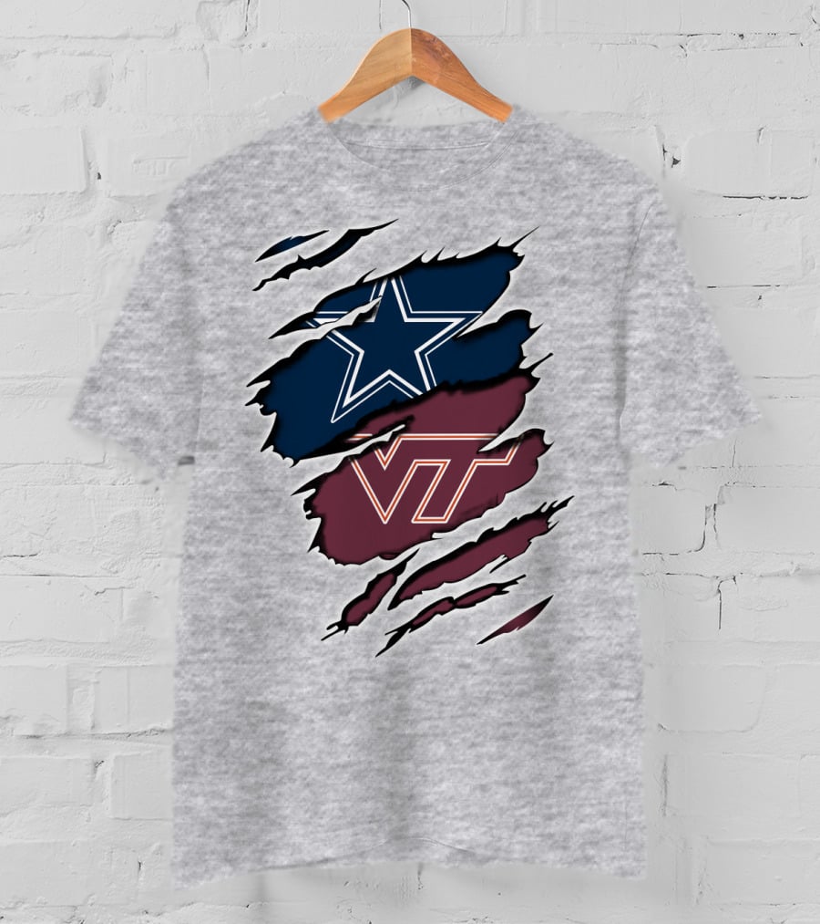 Cowboys Star Vt Hokies Torn Claw Marks T-Shirt