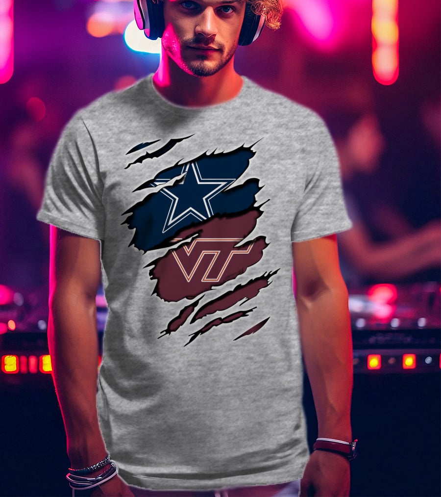Cowboys Star Vt Hokies Torn Claw Marks T-Shirt
