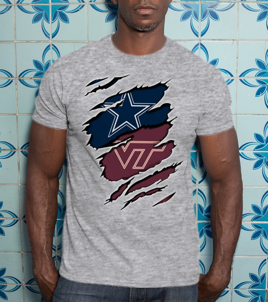 Cowboys Star Vt Hokies Torn Claw Marks T-Shirt