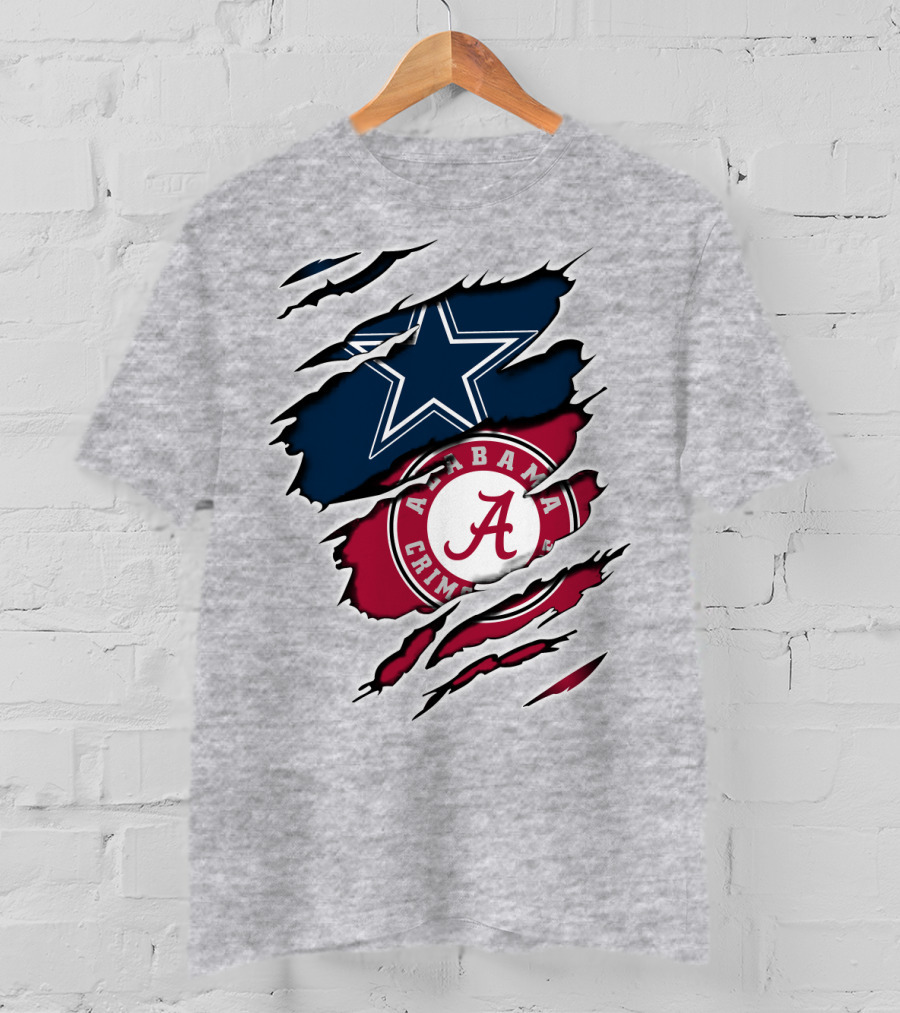 Dallas Cowboys Star And Alabama Crimson Tide Paw Rips T-Shirt