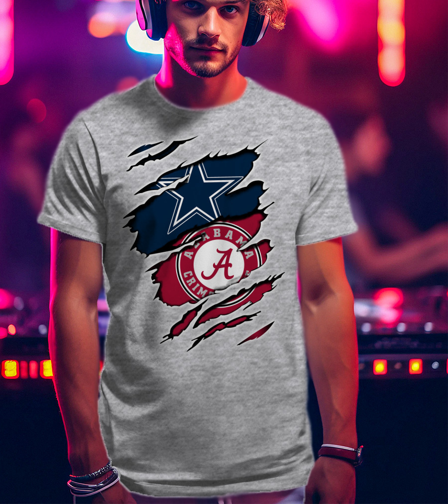 Dallas Cowboys Star And Alabama Crimson Tide Paw Rips T-Shirt