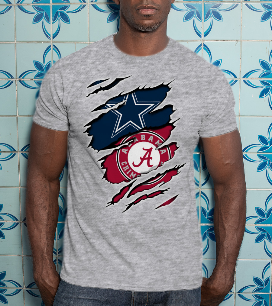 Dallas Cowboys Star And Alabama Crimson Tide Paw Rips T-Shirt
