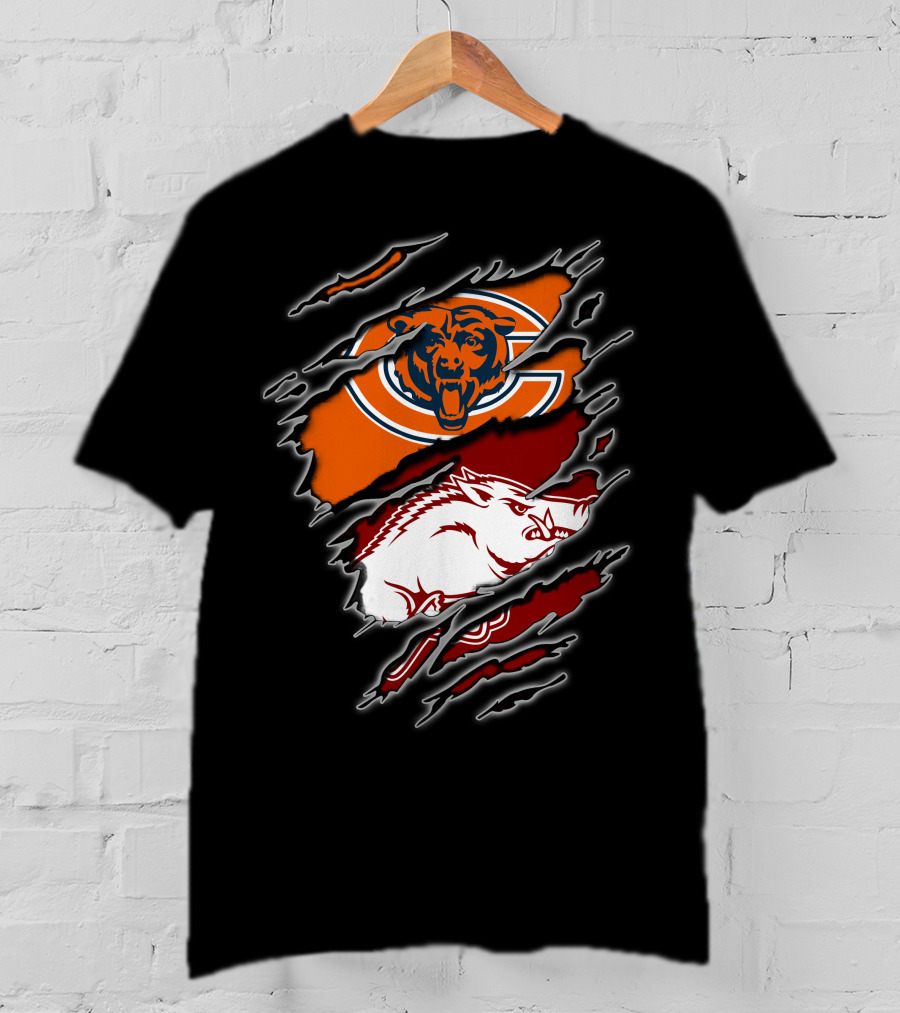 Chicago Bears And Arkansas Razorbacks Team Logo Fusion T-Shirt
