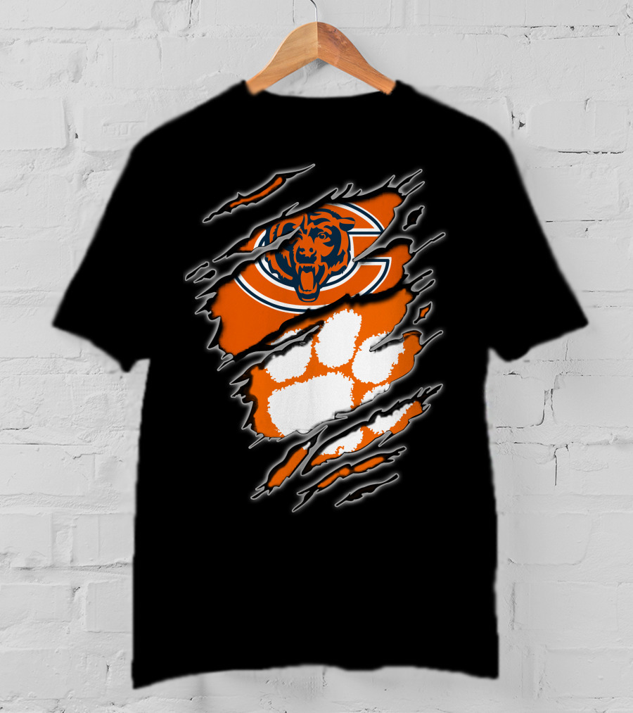 Chicago Bears Clemson Tigers Paw Logo Mashup T-Shirt