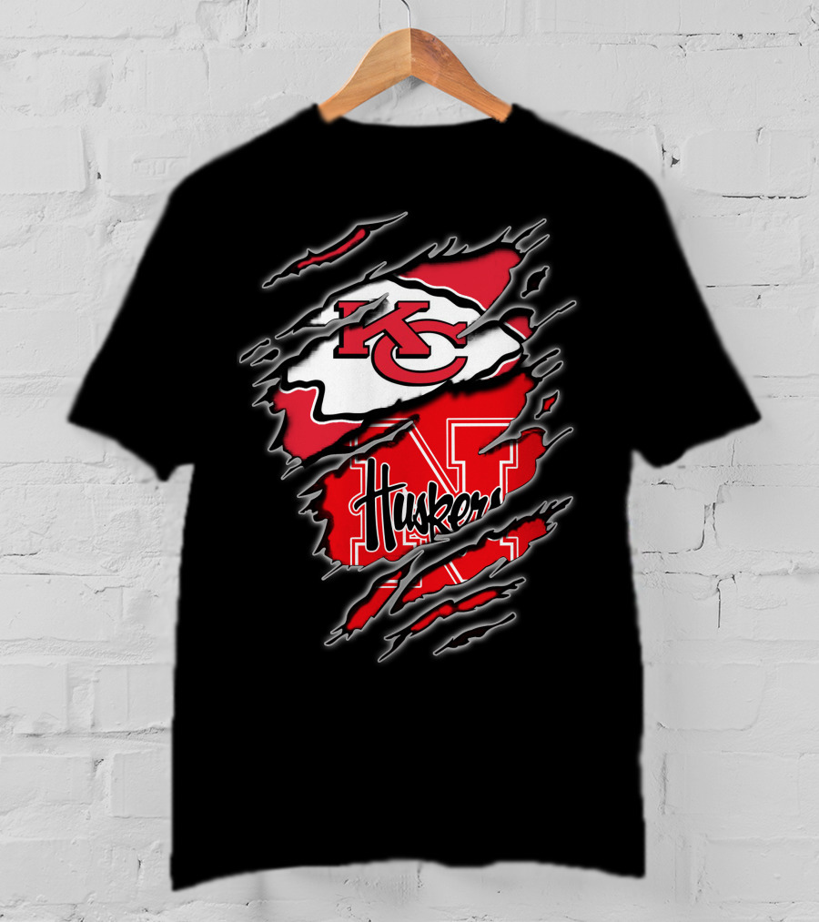 Kansas City Chiefs Nebraska Huskers Logo Fusion T-Shirt