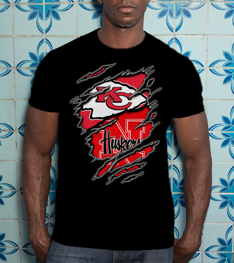 Kansas City Chiefs Nebraska Huskers Logo Fusion T-Shirt