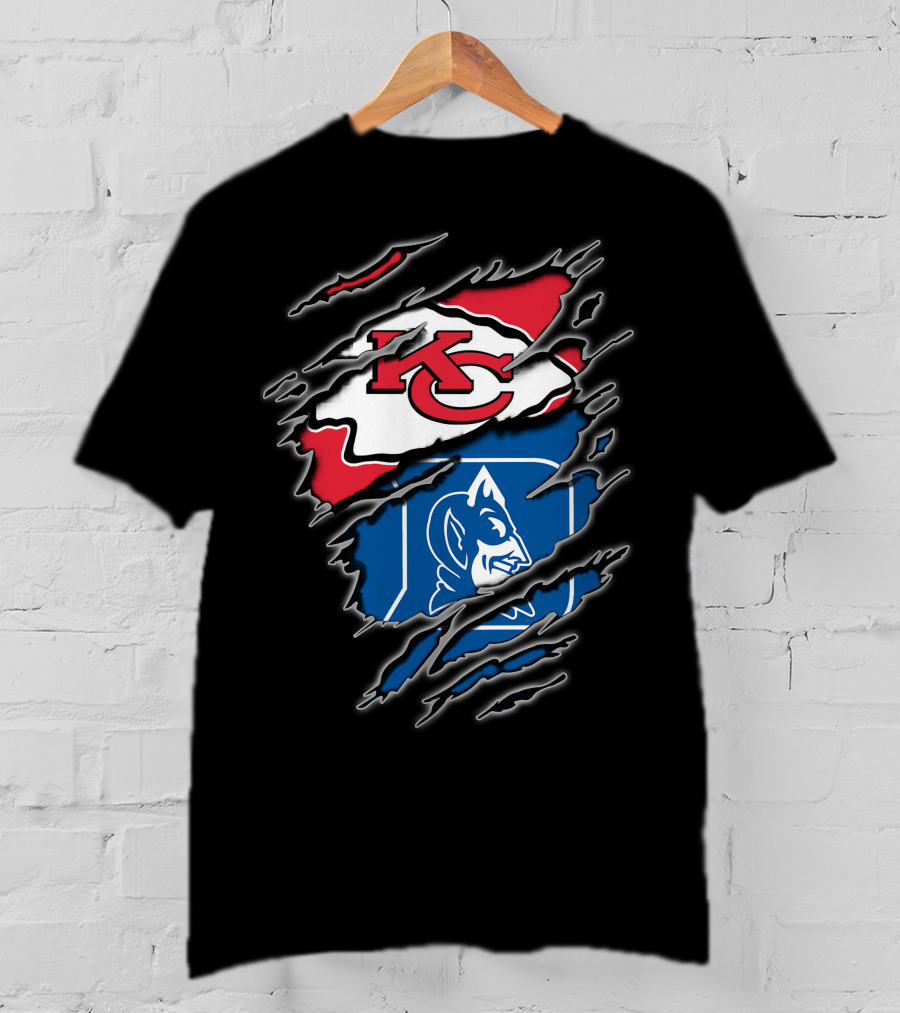 Kansas City Chiefs And Duke Blue Devils Logo Fusion T-Shirt