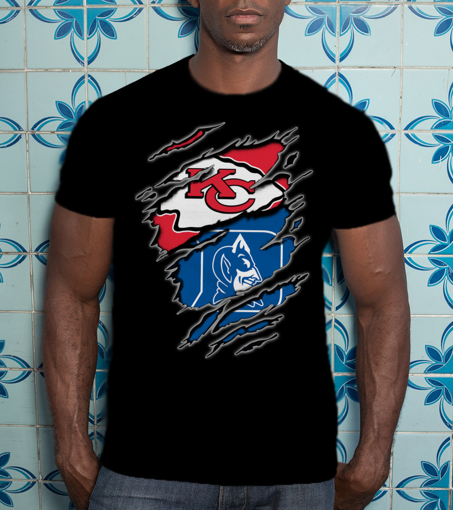 Kansas City Chiefs And Duke Blue Devils Logo Fusion T-Shirt