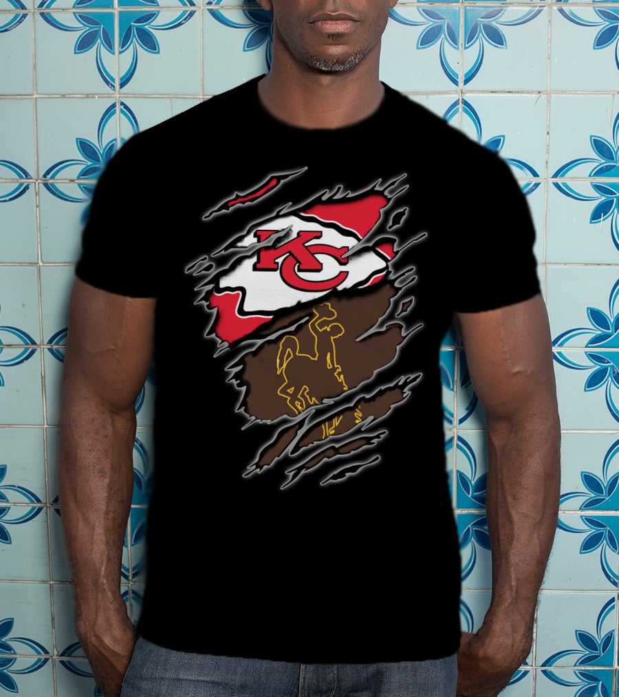 Chiefs Kc Wyoming Cowboys Logo Rip T-Shirt