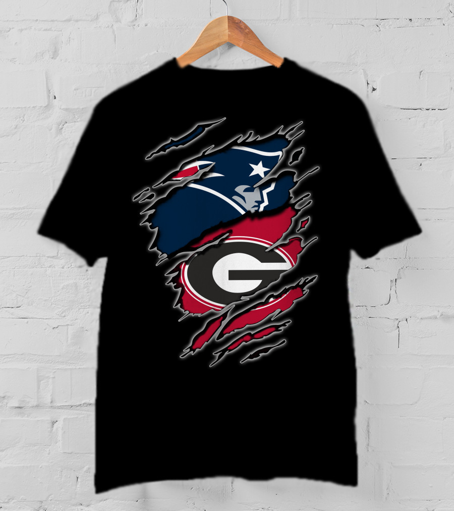 New England Patriots And Georgia Bulldogs Logos Fusion T-Shirt