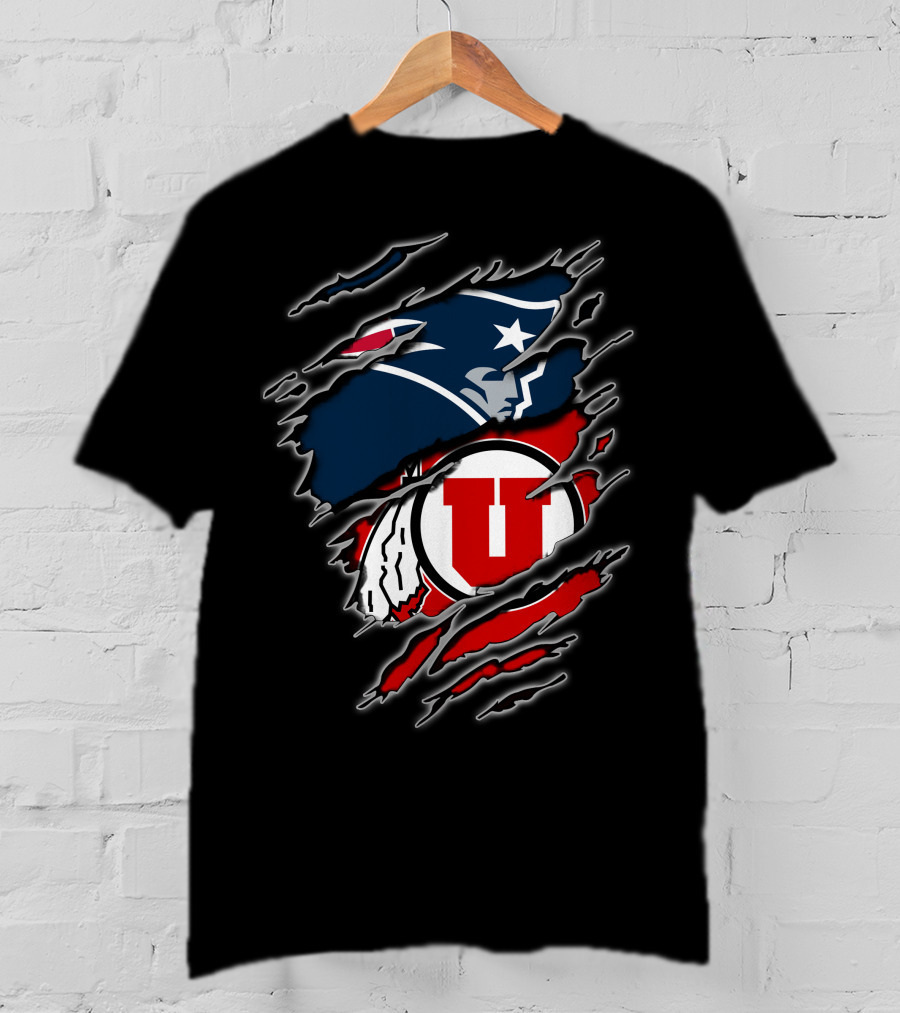 Patriots And Utah Utes Logos Torn T-Shirt