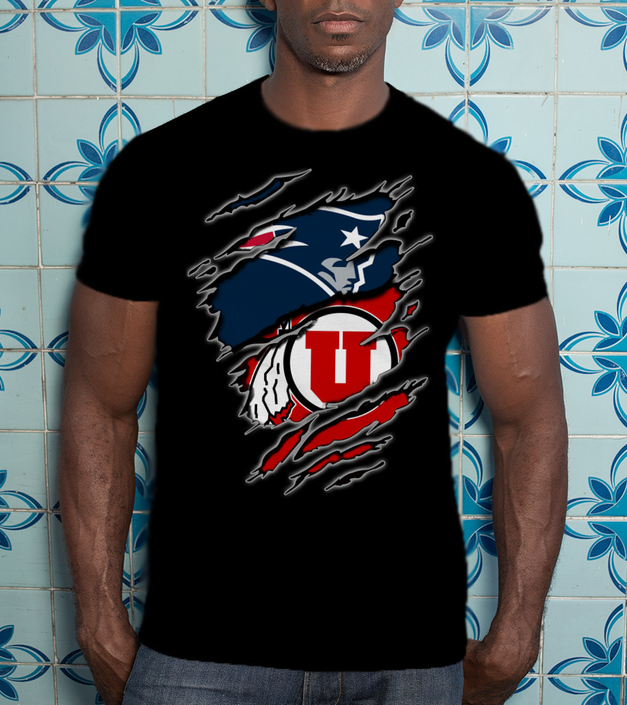 Patriots And Utah Utes Logos Torn T-Shirt