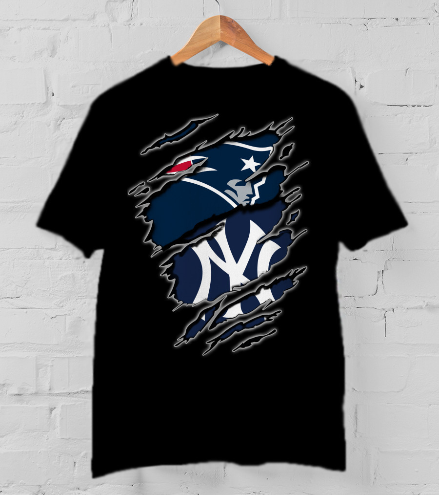 Patriots And Yankees Logo Combined With Ripped Style T-Shirt