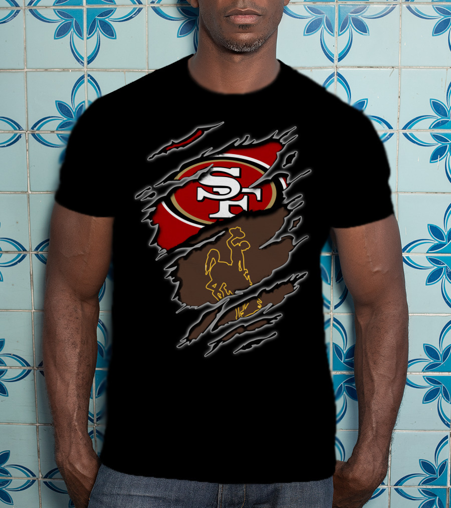 49ers Sf Logo With Wyoming Cowboy Silhouette T-Shirt