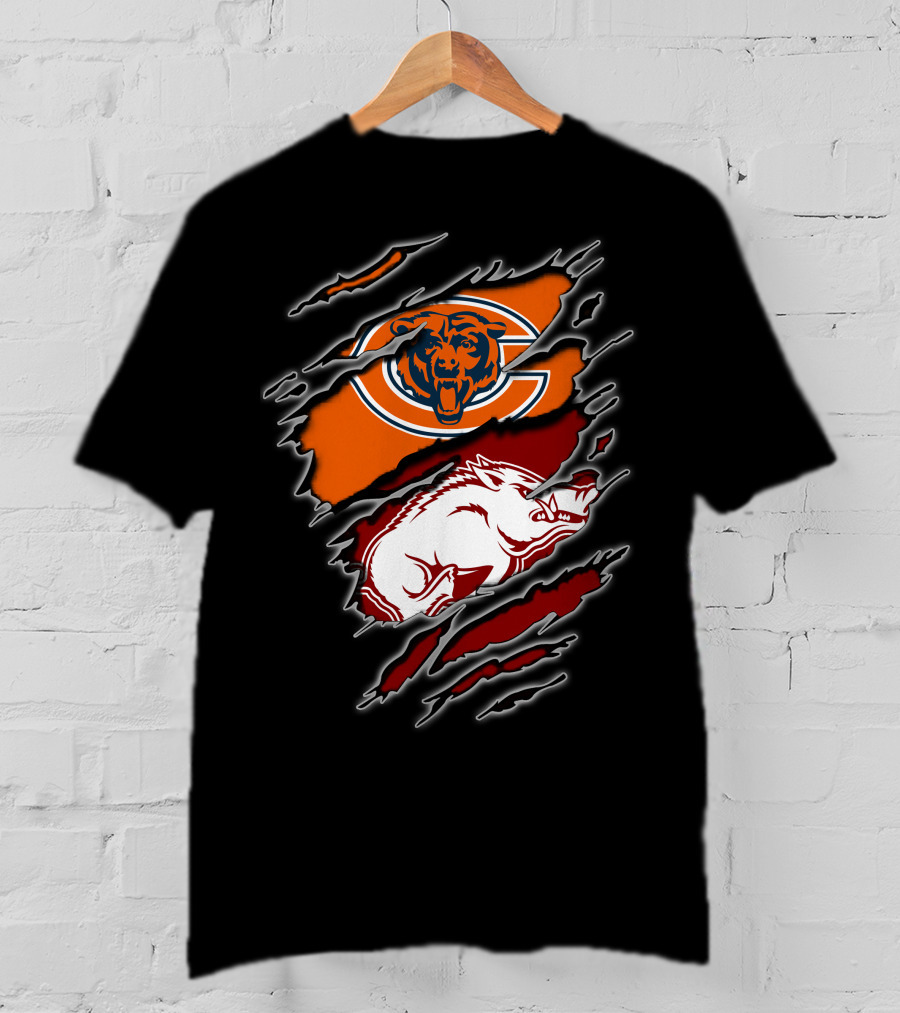 Chicago Bears Arkansas Razorbacks Ripped T-Shirt