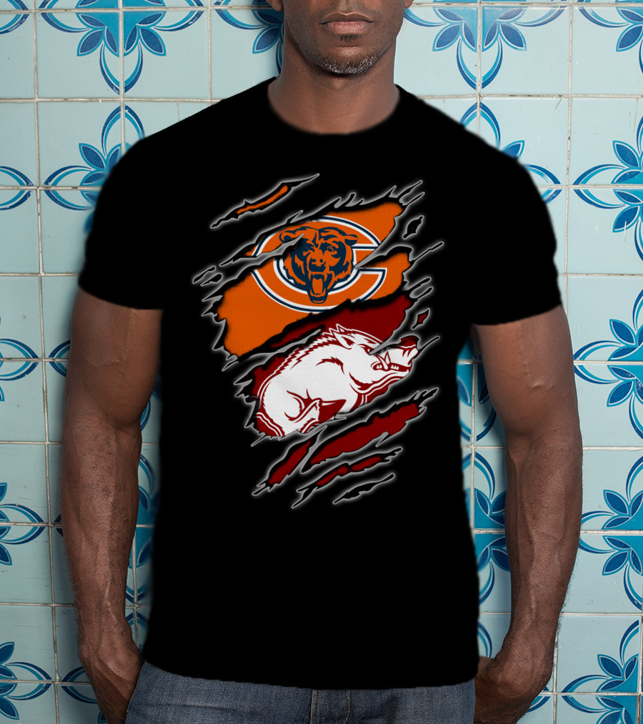 Chicago Bears Arkansas Razorbacks Ripped T-Shirt