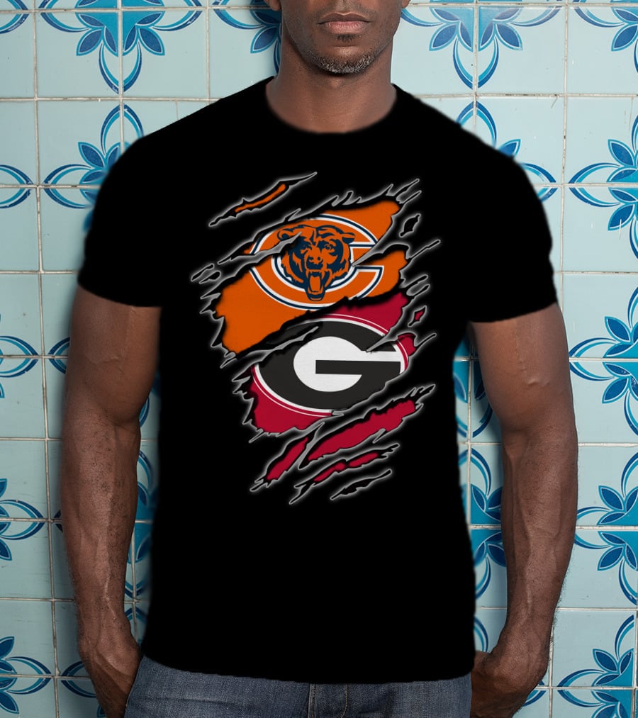Chicago Bears Georgia Bulldogs Logos Collision T-Shirt
