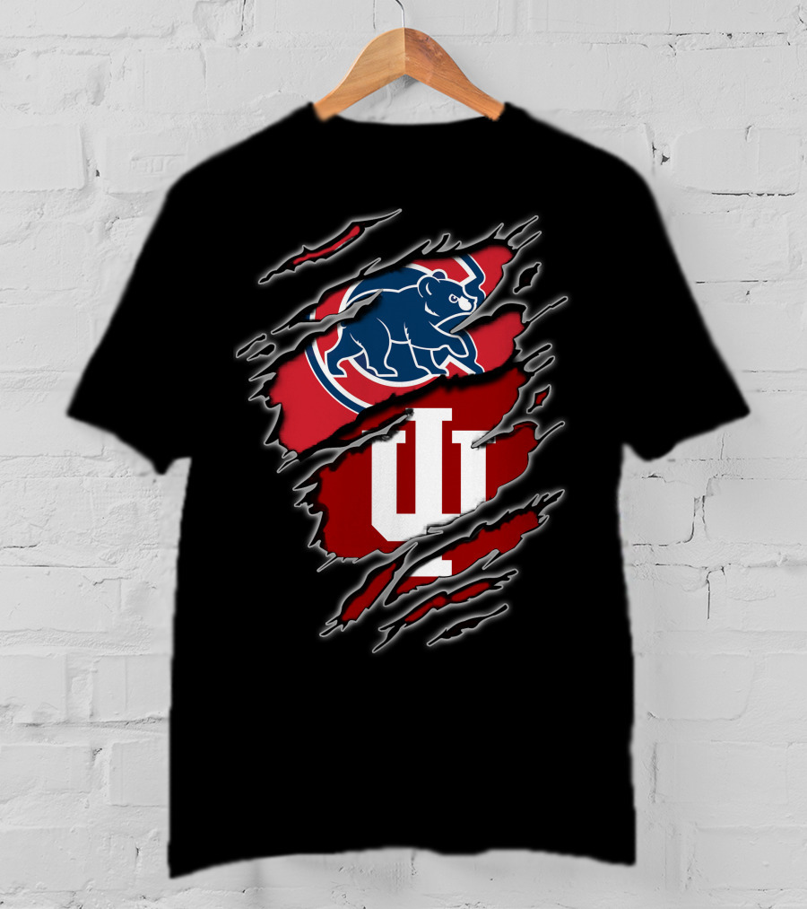 Chicago Cubs Indiana Hoosiers Dual Logo Claw Marks T-Shirt