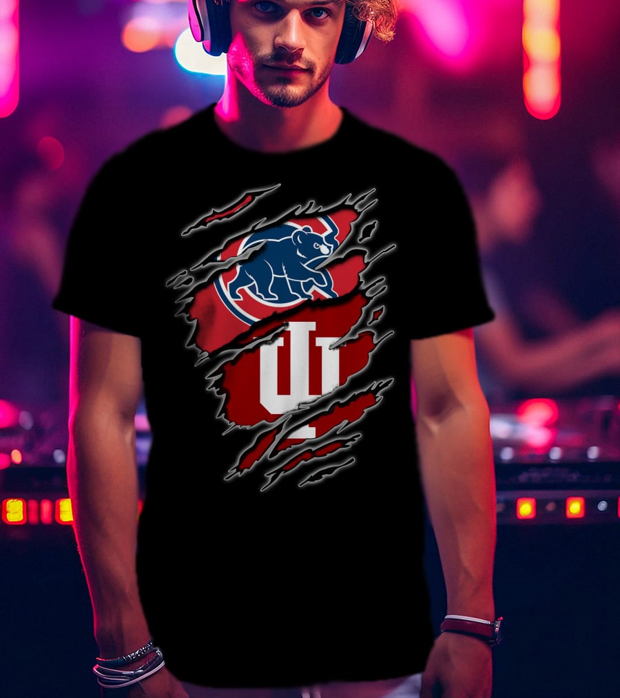 Chicago Cubs Indiana Hoosiers Dual Logo Claw Marks T-Shirt