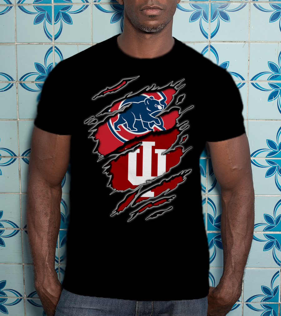 Chicago Cubs Indiana Hoosiers Dual Logo Claw Marks T-Shirt