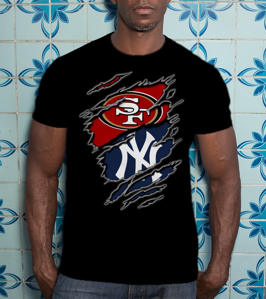 San Francisco 49ers New York Yankees Claw Slash Logo Mashup T-Shirt