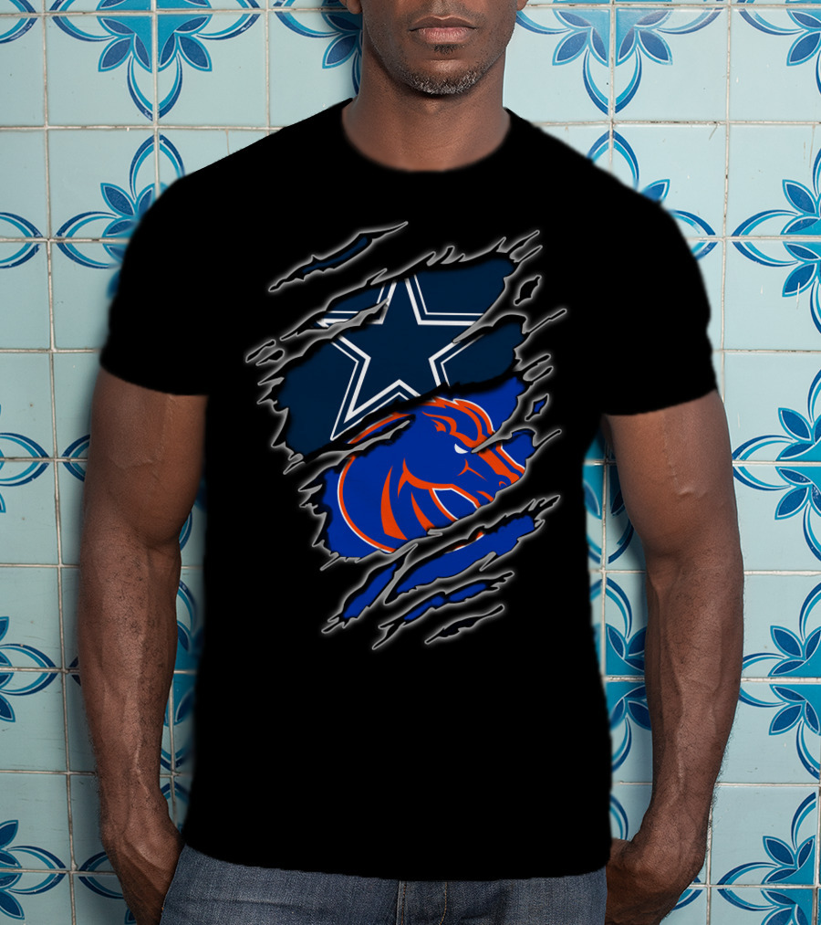 Dallas Cowboys And Boise State Broncos Torn T-Shirt