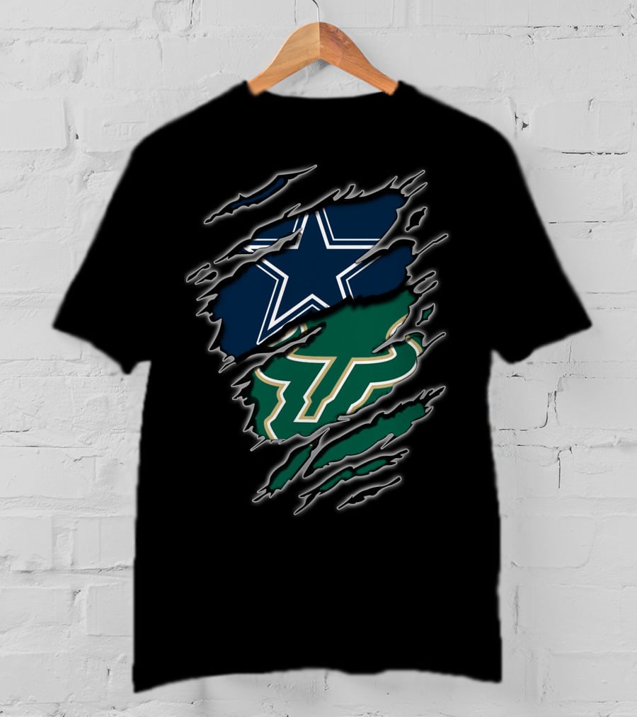 Cowboys Bulls Star And Usf Bulls Horns Claw Marks T-Shirt