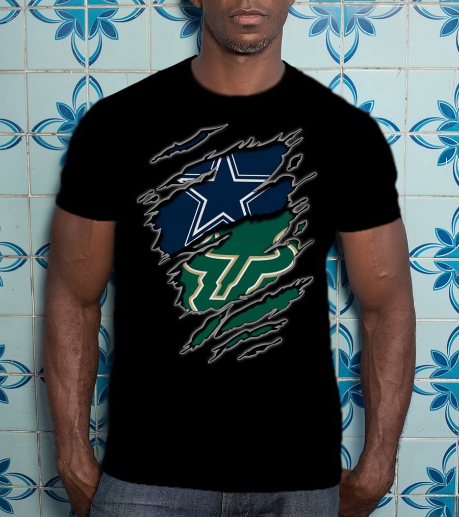 Cowboys Bulls Star And Usf Bulls Horns Claw Marks T-Shirt