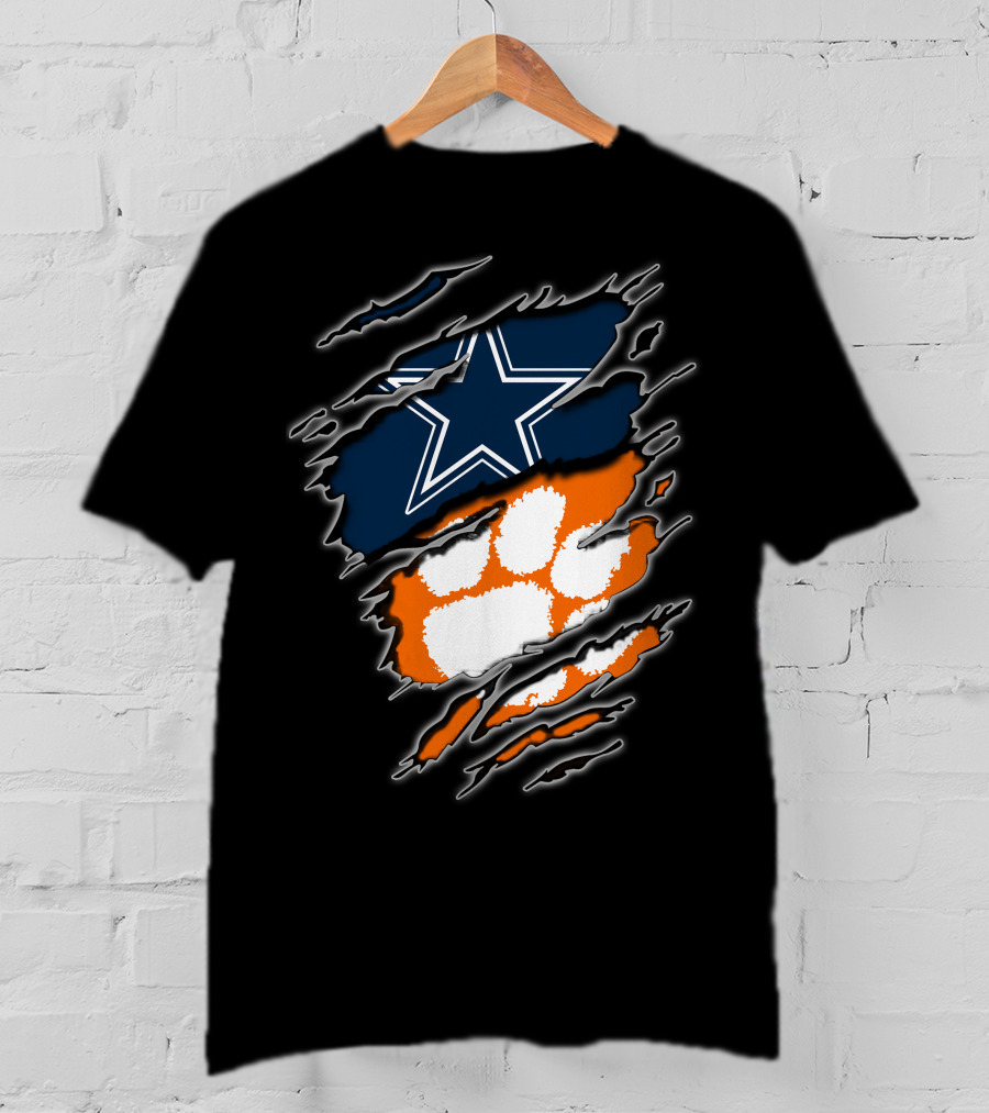 Cowboys Star Paw Clemson Logo Ripped T-Shirt