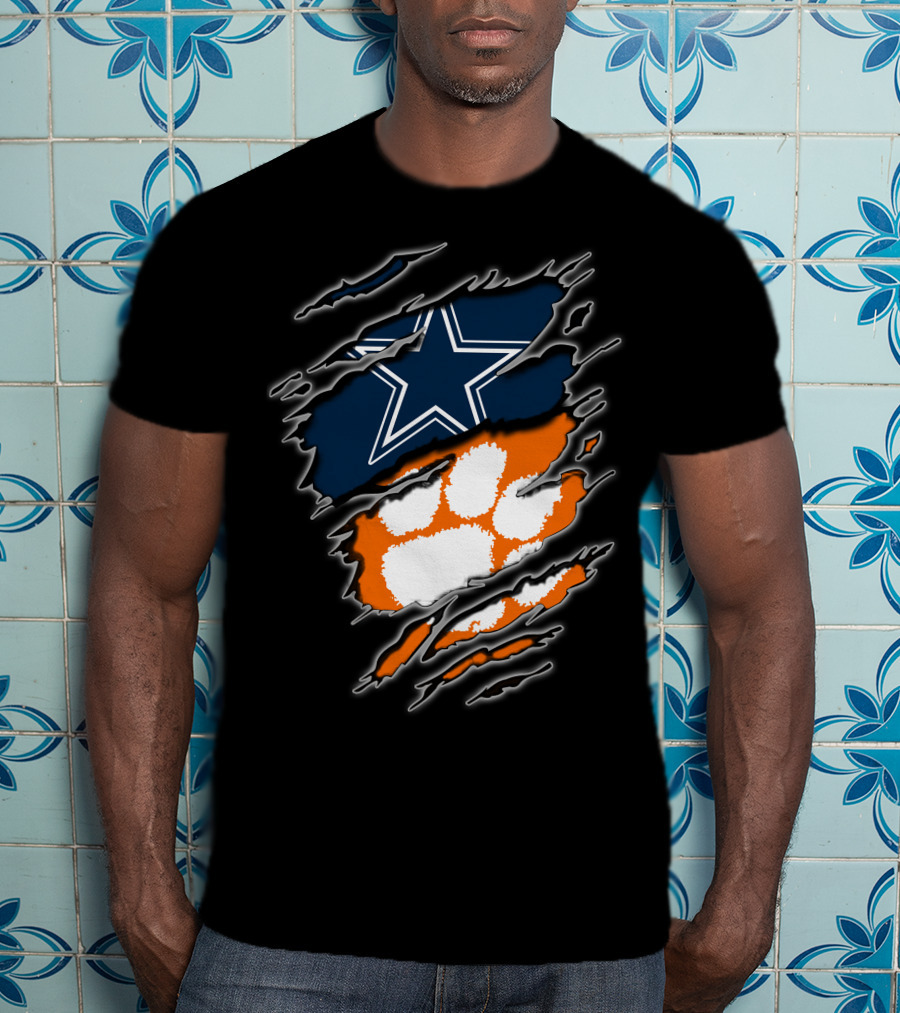 Cowboys Star Paw Clemson Logo Ripped T-Shirt