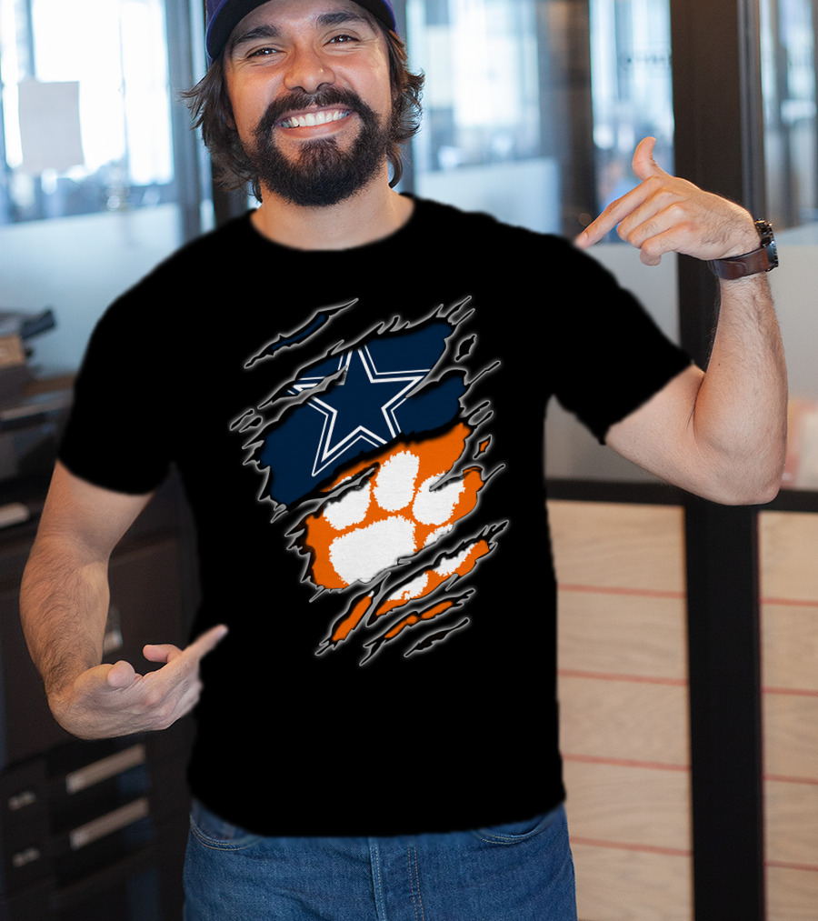 Cowboys Star Paw Clemson Logo Ripped T-Shirt