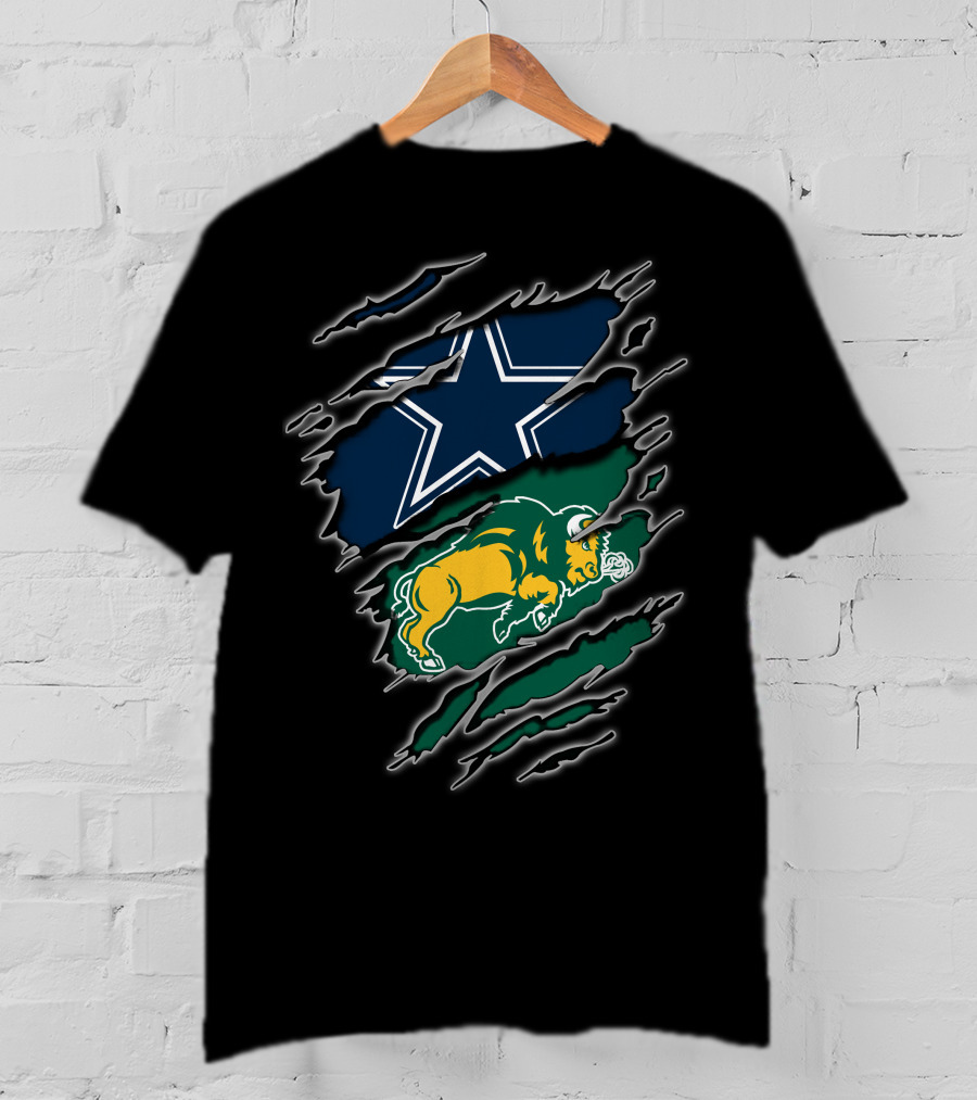 Dallas Cowboys North Dakota State Bison Dual Logo Ripped T-Shirt