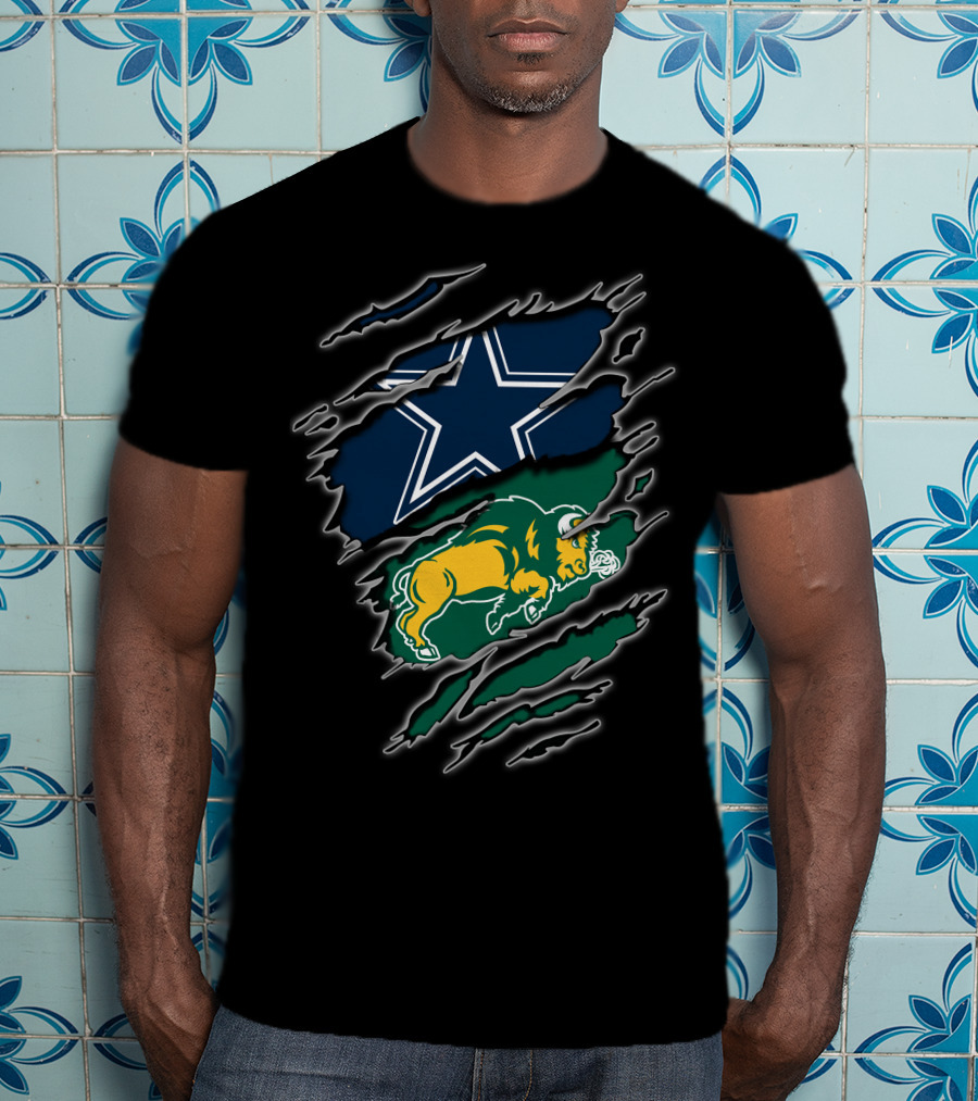 Dallas Cowboys North Dakota State Bison Dual Logo Ripped T-Shirt