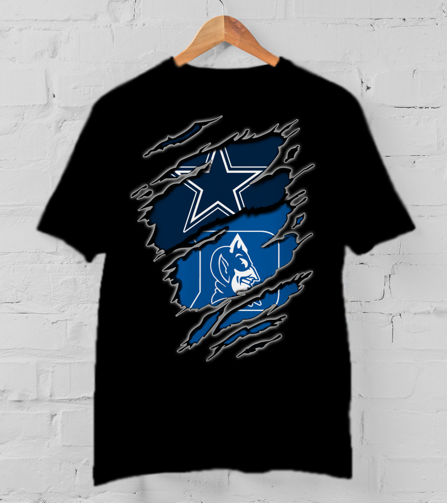 Dallas Cowboys Star Duke Blue Devils Logo Torn T-Shirt