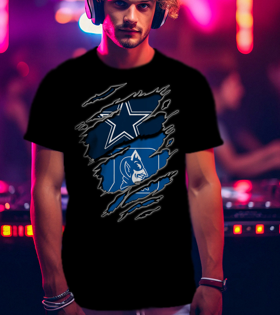 Dallas Cowboys Star Duke Blue Devils Logo Torn T-Shirt