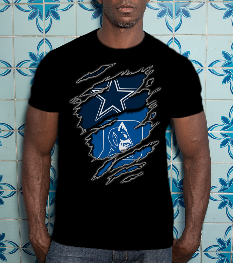 Dallas Cowboys Star Duke Blue Devils Logo Torn T-Shirt