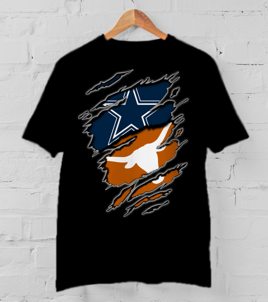 Cowboys Longhorn Star And Bull Ripped Layers T-Shirt