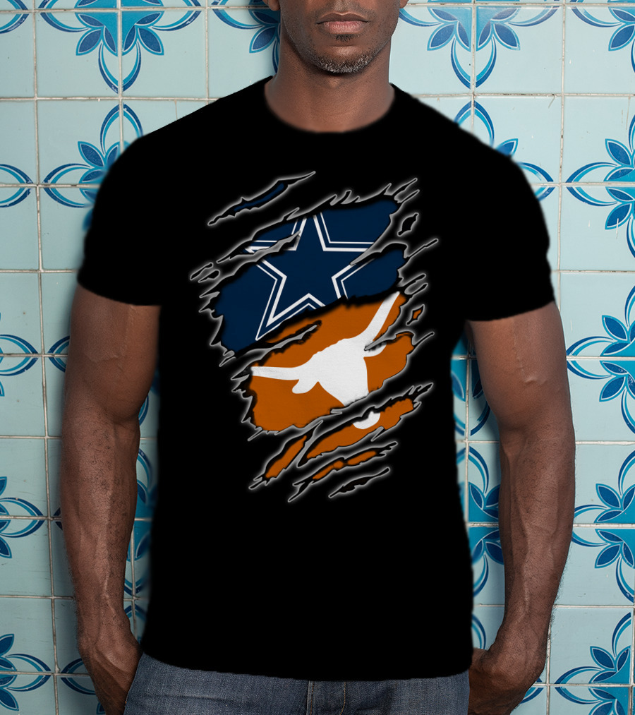 Cowboys Longhorn Star And Bull Ripped Layers T-Shirt