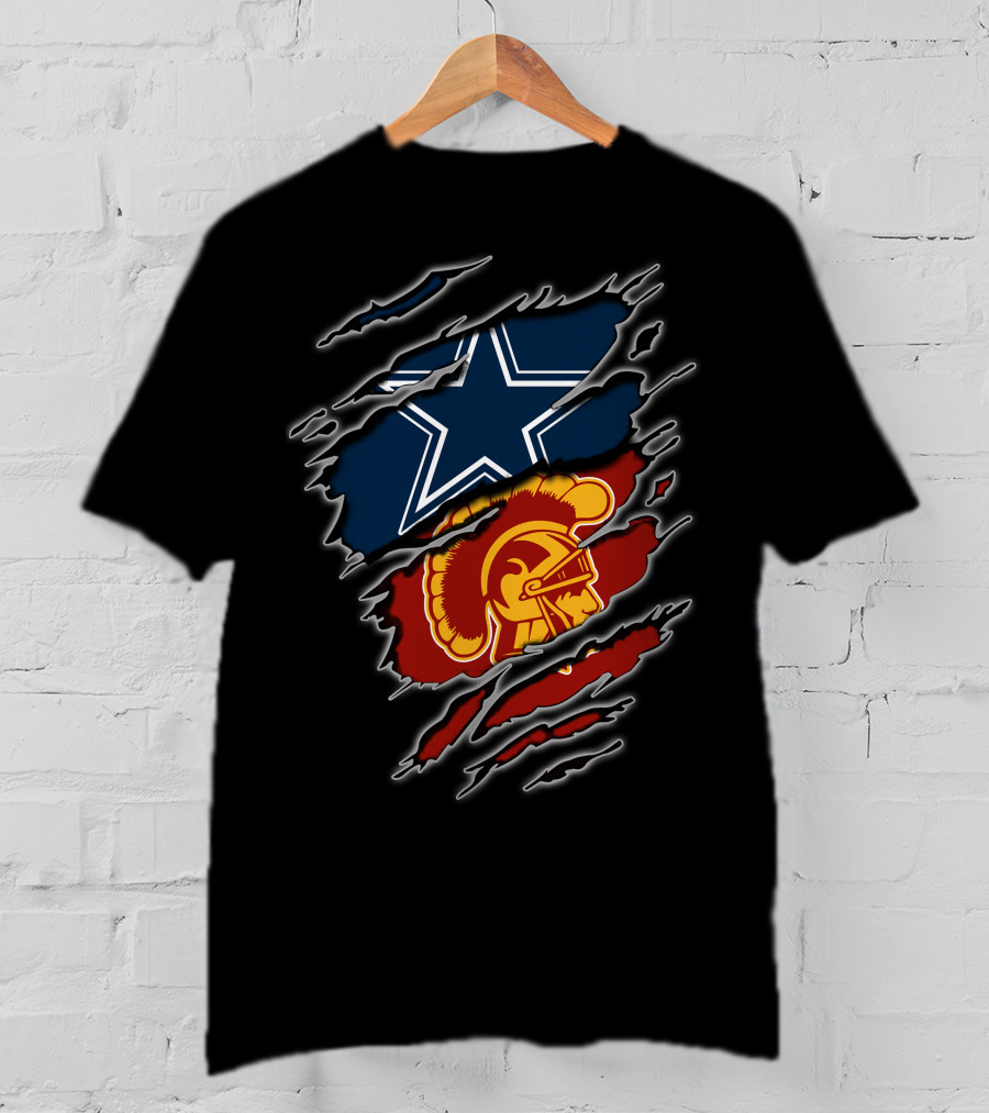 Cowboys Star Over Trojan Helmet Torn T-Shirt