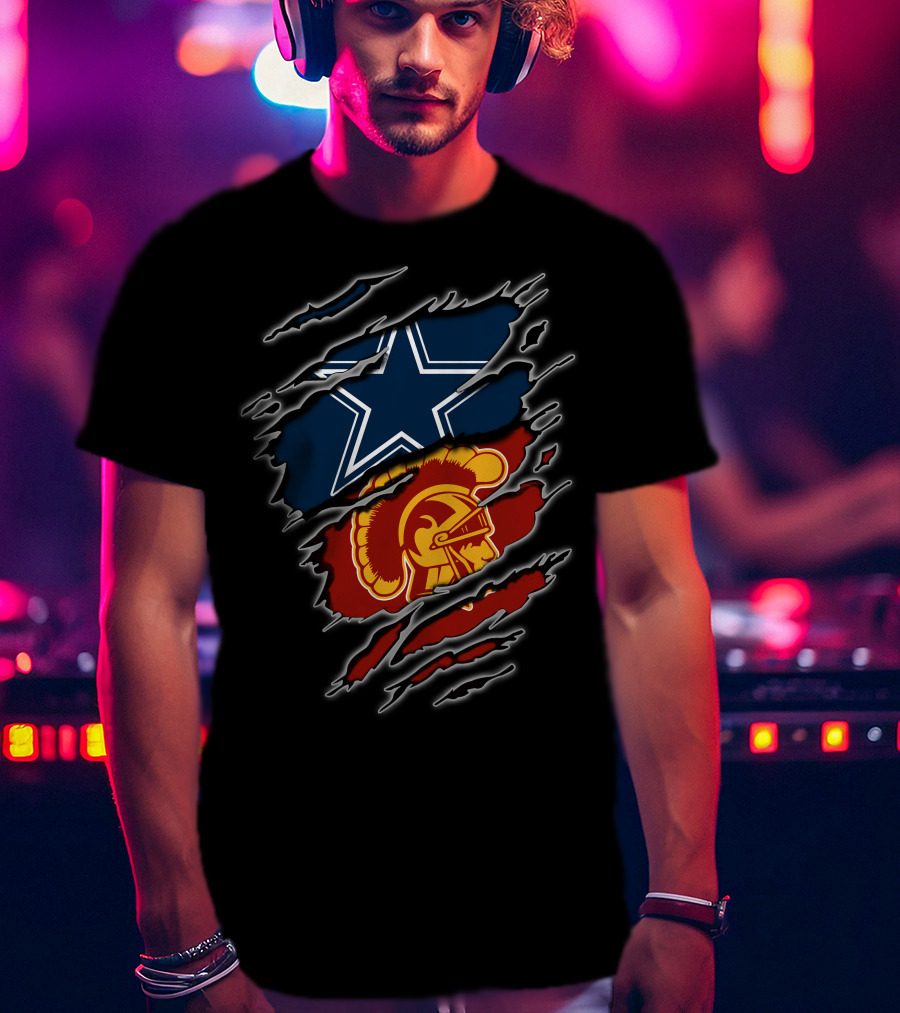 Cowboys Star Over Trojan Helmet Torn T-Shirt