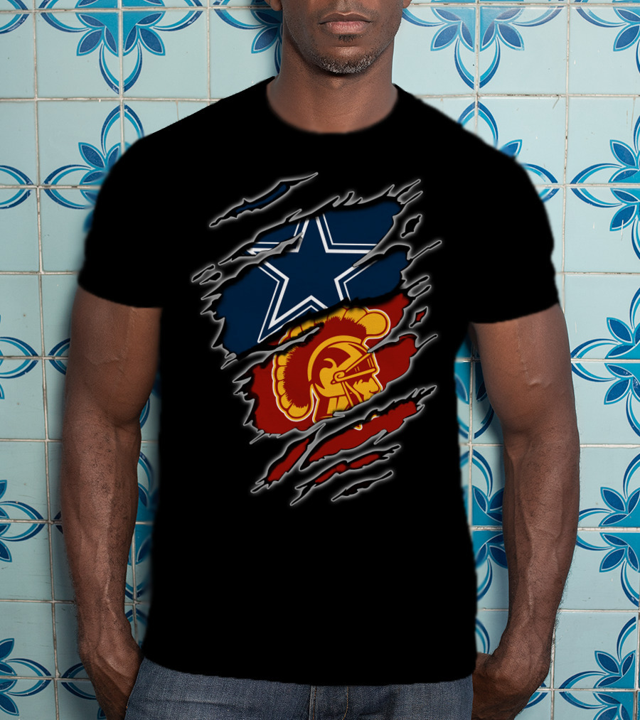 Cowboys Star Over Trojan Helmet Torn T-Shirt