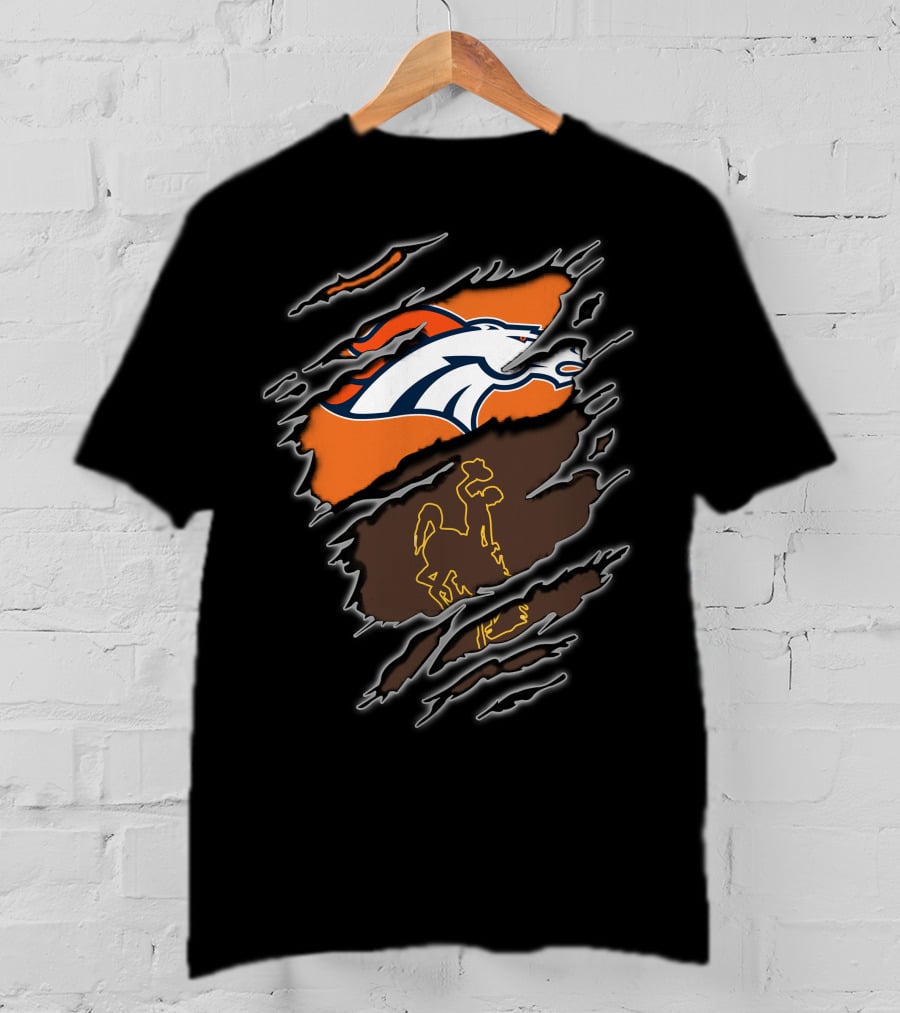 Broncos Wyoming Horse Logo With Cowboy And Horse Elements T-Shirt