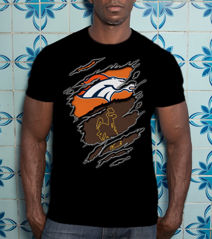 Broncos Wyoming Horse Logo With Cowboy And Horse Elements T-Shirt