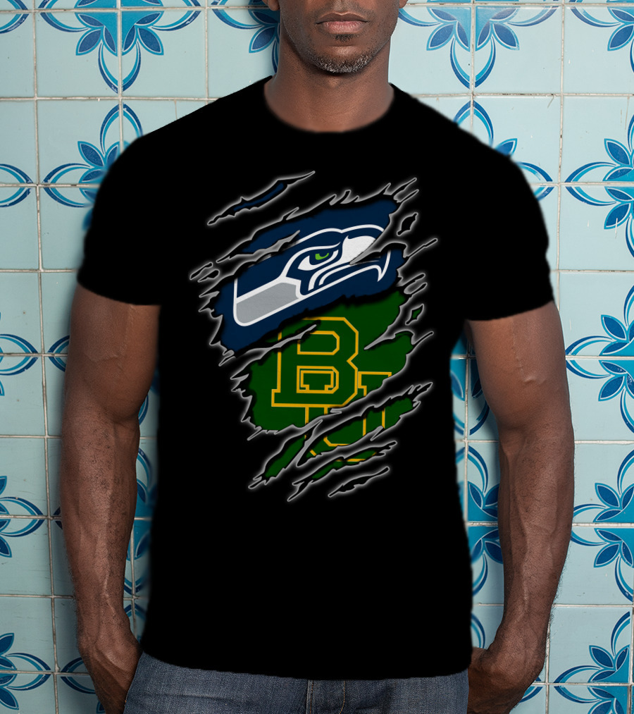 Seahawks Baylor Green And Blue Logo Fusion T-Shirt