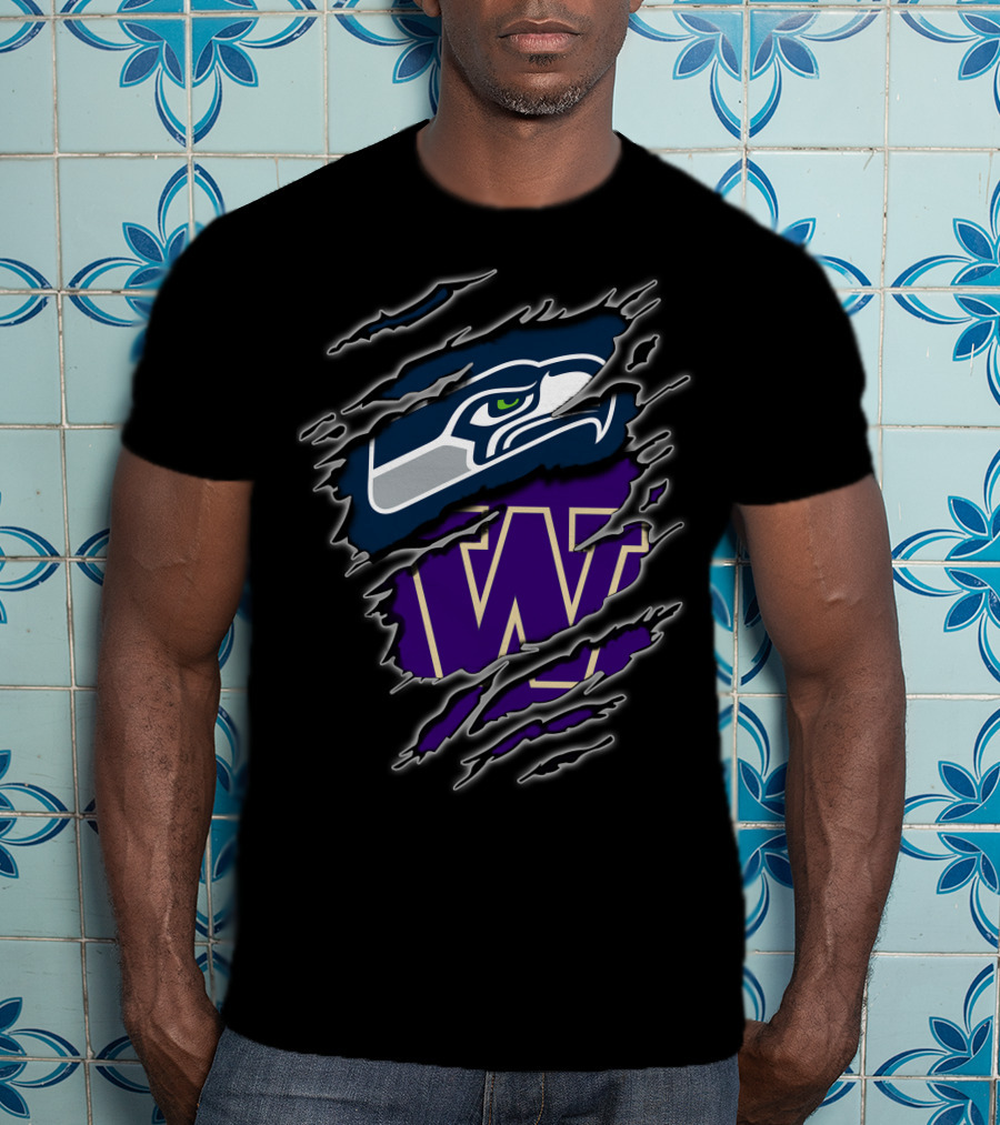 Seahawks Huskies Clawmark Logo Fusion T-Shirt