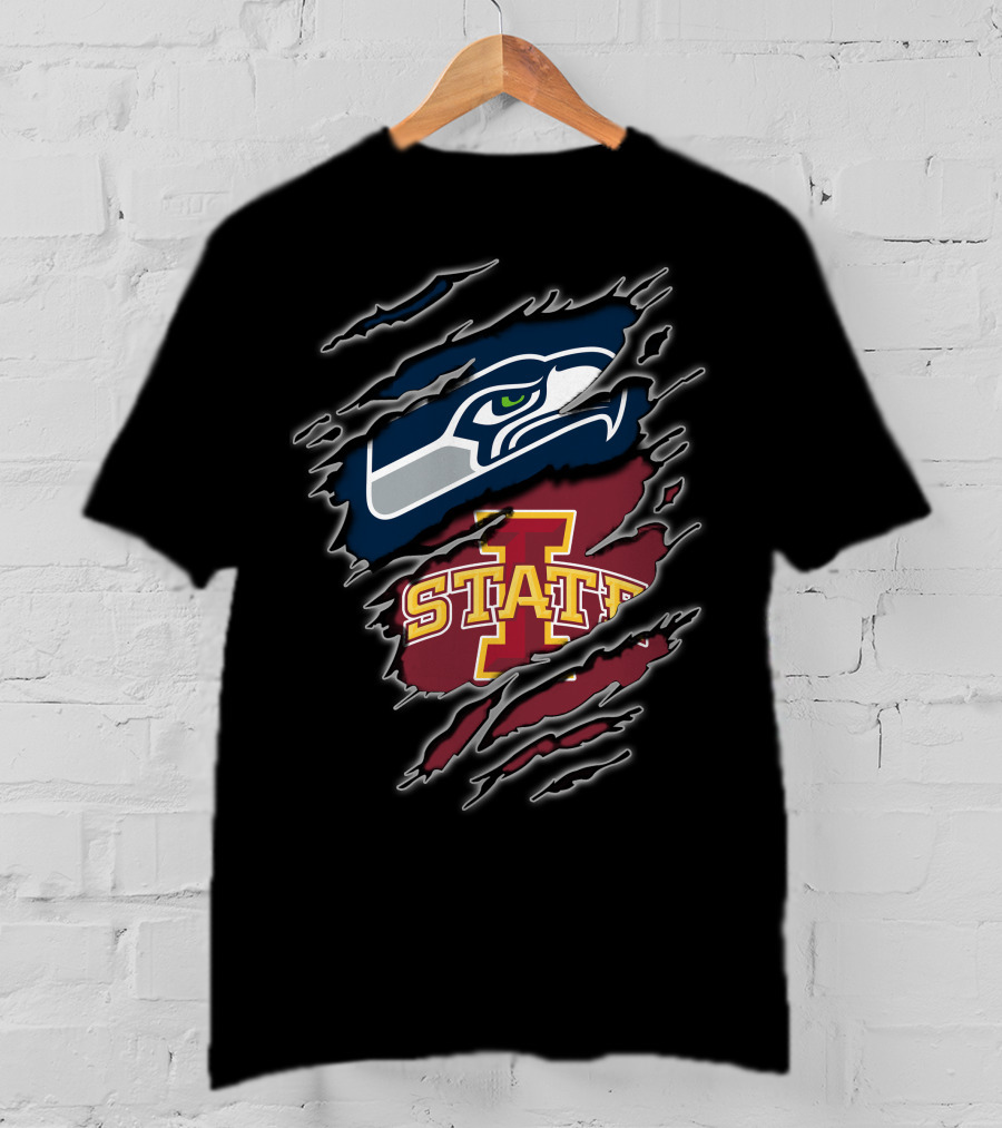 Seahawks Iowa State Cyclones Seattle Logo Torn Effect T-Shirt