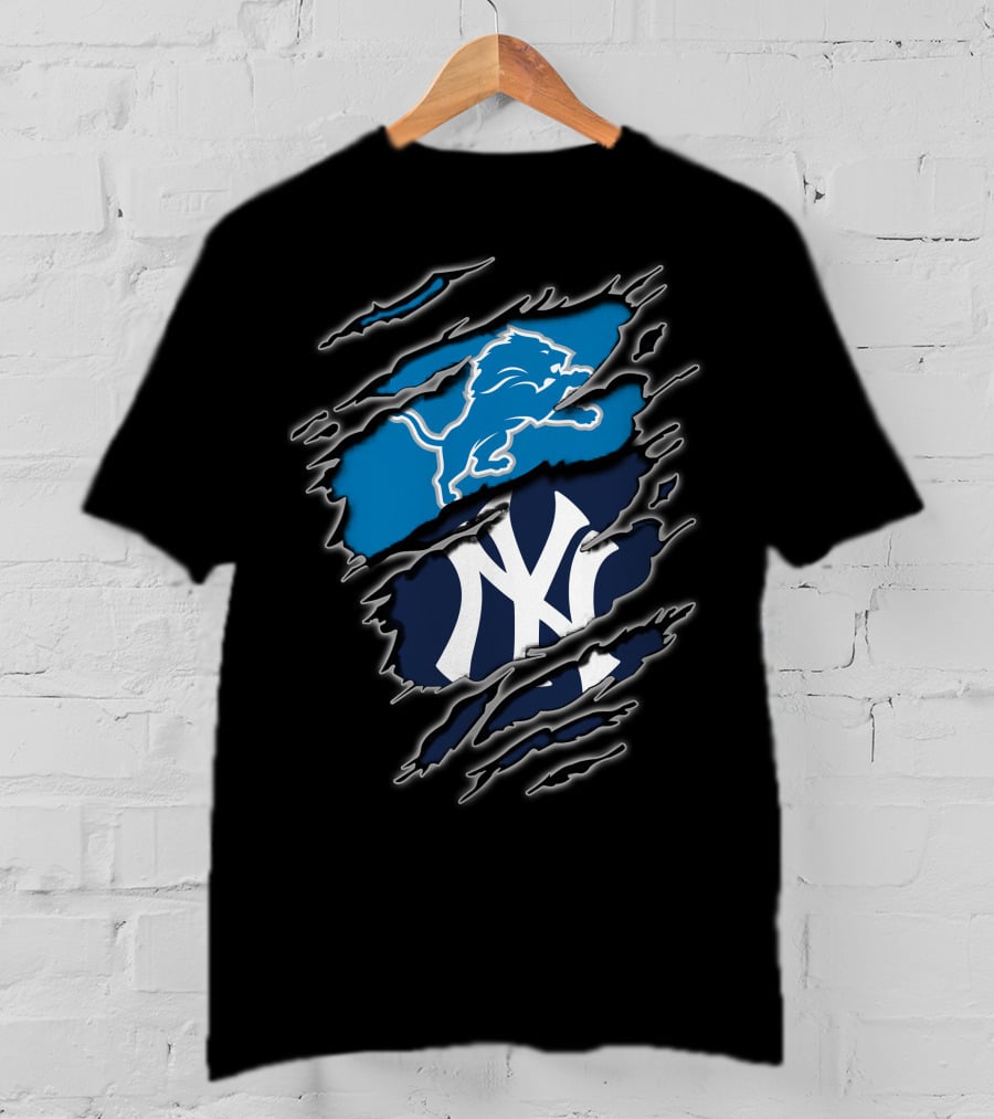 Detroit Lions New York Yankees Claw Rip T-Shirt